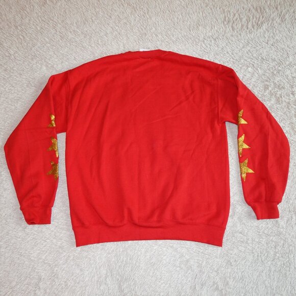 Women's Size Medium Kansas City Red Sweatshirt with Gold Glitter Stars Sequins - Picture 3 of 4